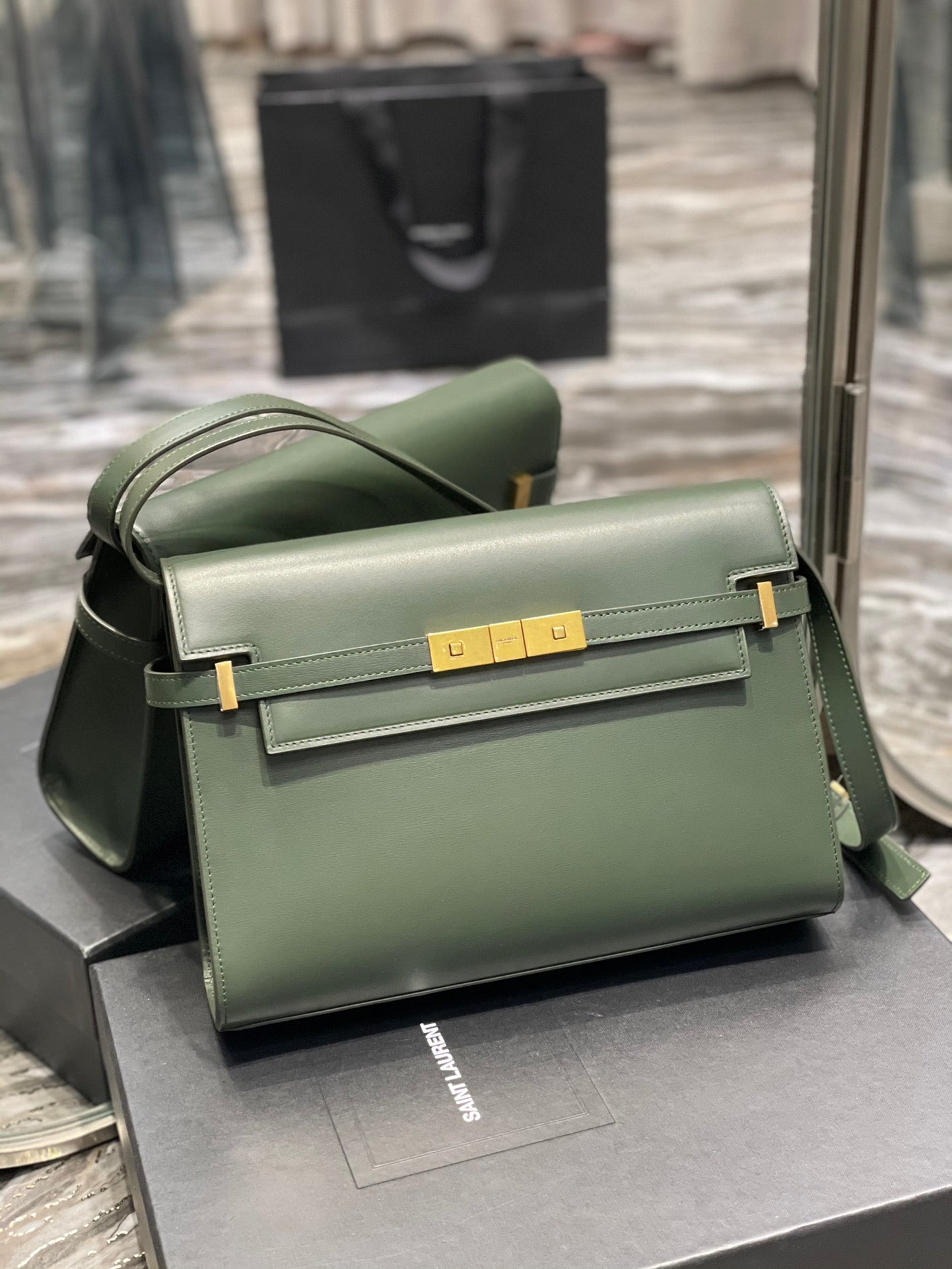 Bolso de Hombro Manhattan Piel Verde Oscuro