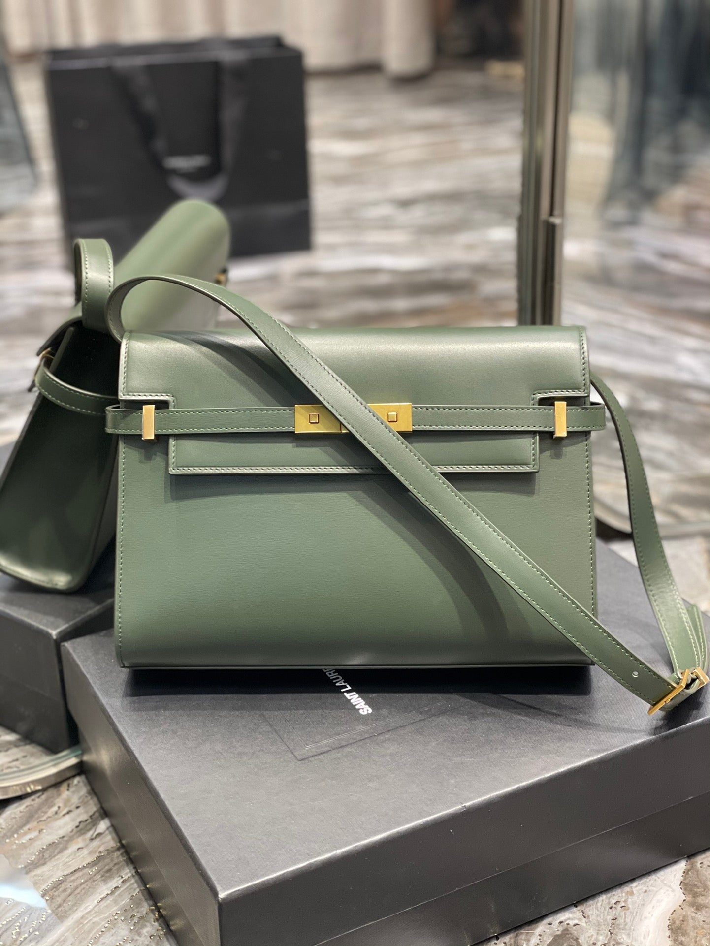 Bolso de Hombro Manhattan Piel Verde Oscuro