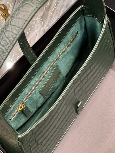 Bolso Hobo Le 5 a 7 Piel Cocodrilo Verde