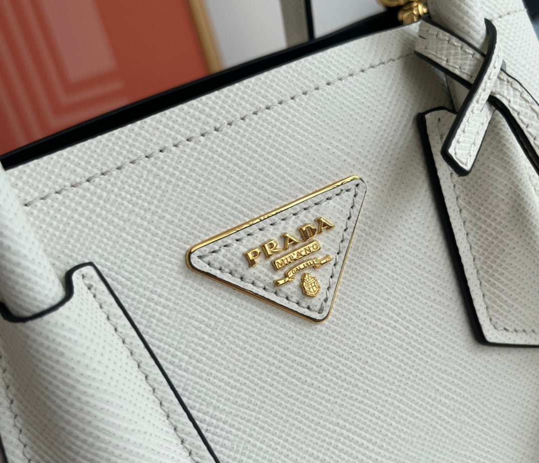 Bolso Double Saffiano Blanco 25 cm