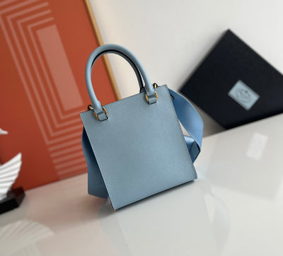 Bolso de mano pequeño en piel Saffiano Azul
