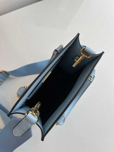 Bolso de mano pequeño en piel Saffiano Azul