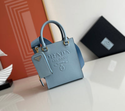 Bolso de mano pequeño en piel Saffiano Azul