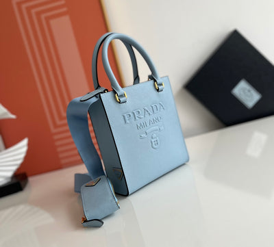 Bolso de mano pequeño en piel Saffiano Azul