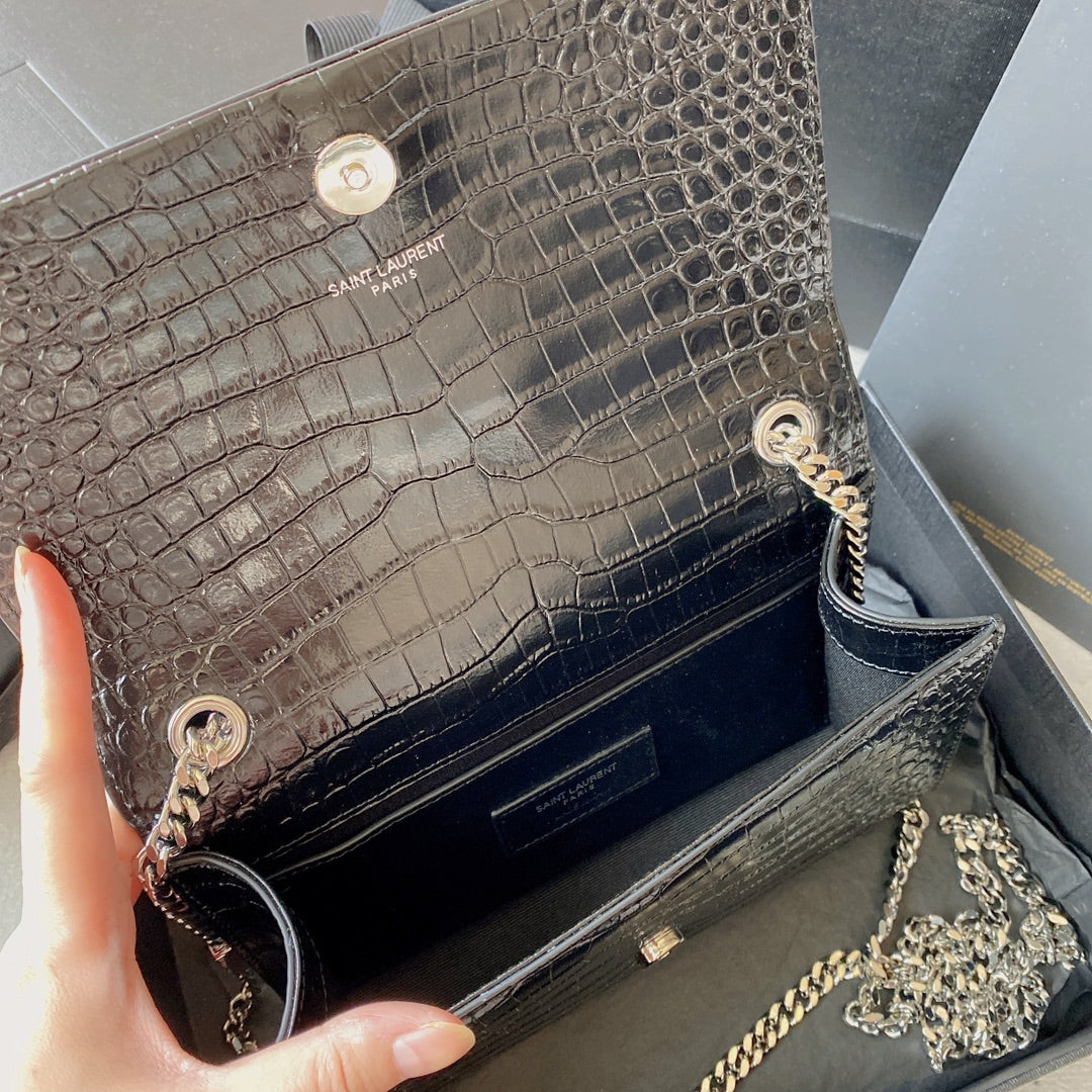 Bolso Kate Small Cocodrilo Negro/Plata