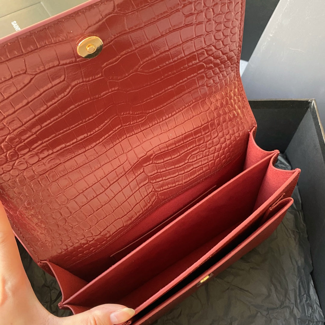 Bolso Sunset Medium Cocodrilo Rojo Velvet