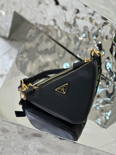 Bolso Prada Symbole de piel y tela Verde/Negro
