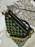 Bolso Prada Symbole de piel y tela Verde/Negro