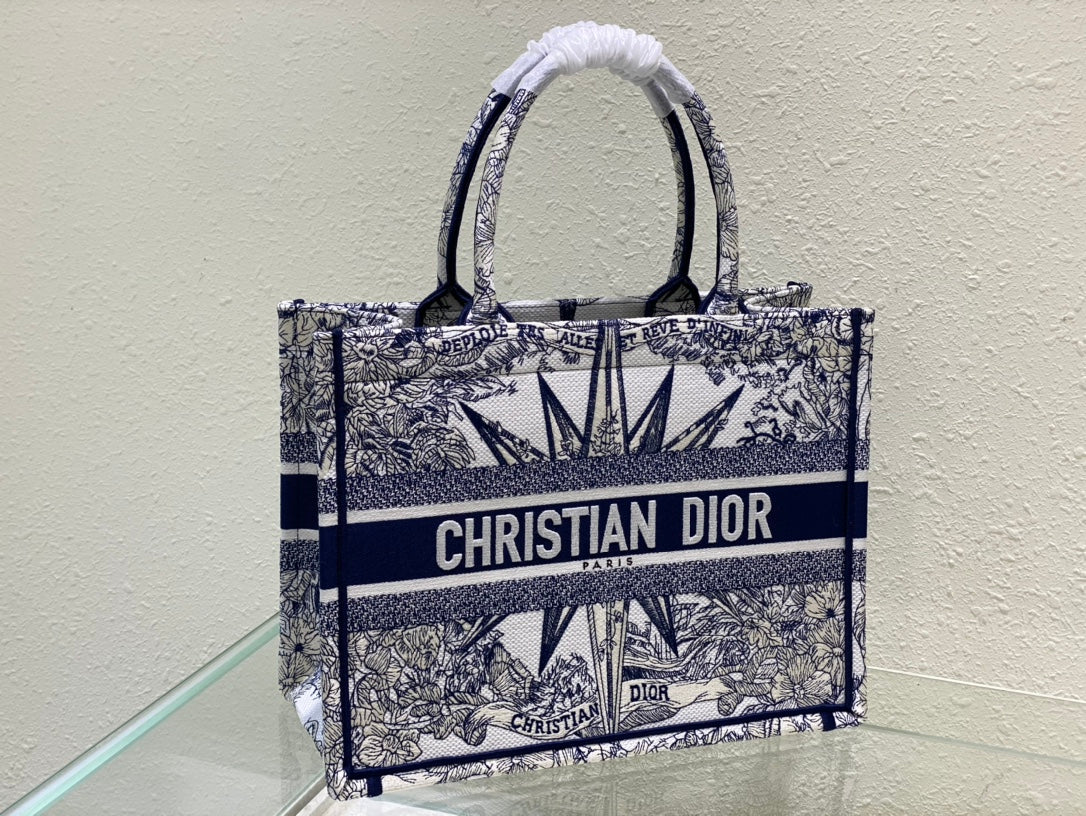 Bolso Dior Book Tote Mediano Rêve d'Infini Blanco/Azul