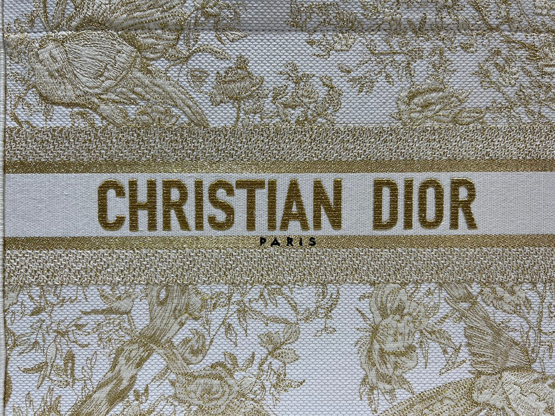 Bolso Dior Book Tote Mediano Jardin d'Hiver Dorado/Blanco