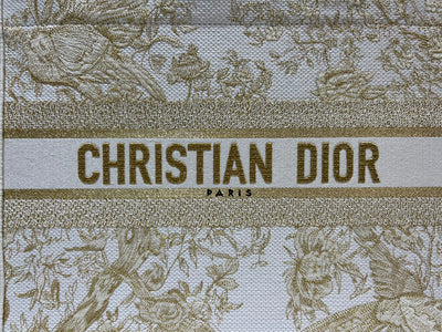 Bolso Dior Book Tote Mediano Jardin d'Hiver Dorado/Blanco