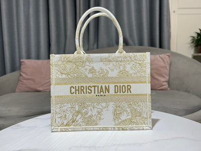 Bolso Dior Book Tote Mediano Jardin d'Hiver Dorado/Blanco