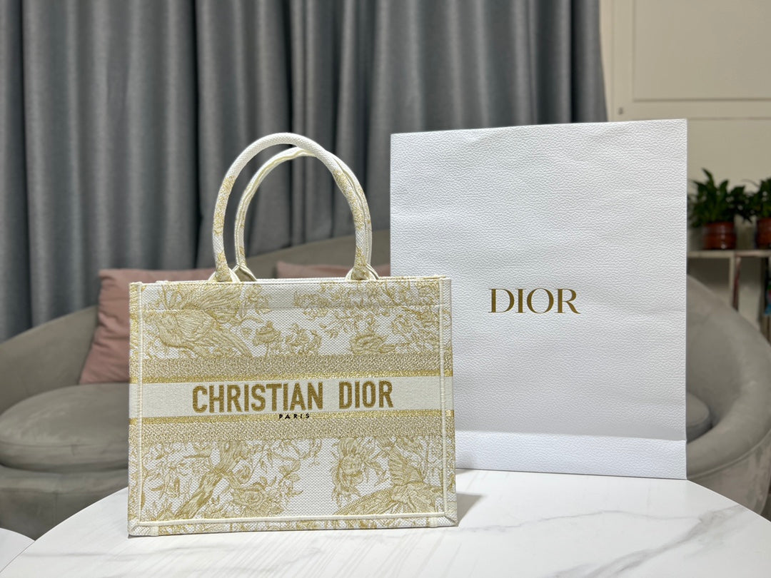 Bolso Dior Book Tote Mediano Jardin d'Hiver Dorado/Blanco