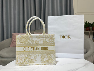 Bolso Dior Book Tote Mediano Jardin d'Hiver Dorado/Blanco