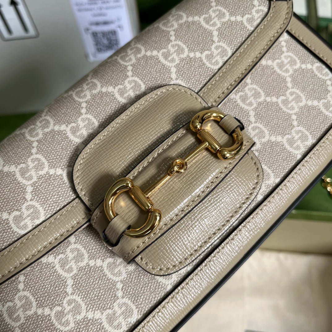 Bolso de hombro Gucci Horsebit 1955 Beige