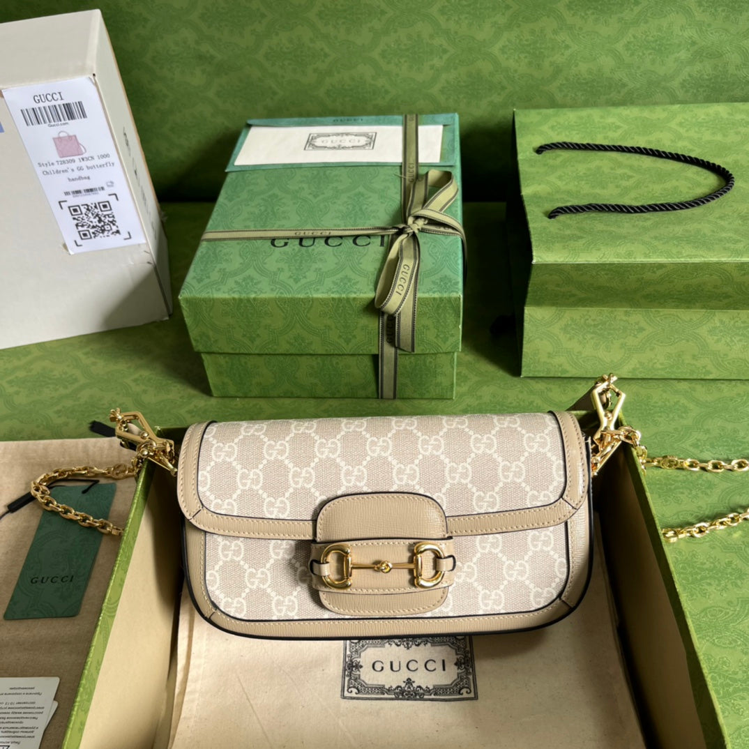 Bolso de hombro Gucci Horsebit 1955 Beige