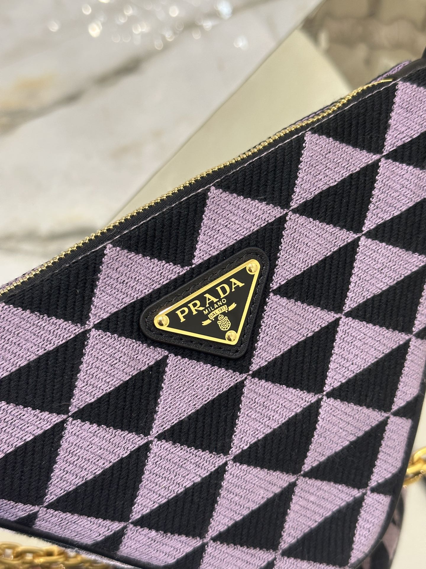 Bolso Prada Symbole de piel y tela Alabastro/Negro