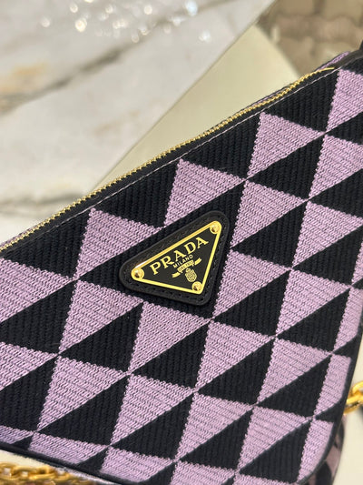 Bolso Prada Symbole de piel y tela Alabastro/Negro
