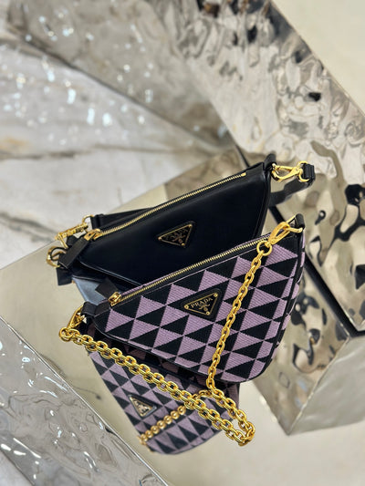 Bolso Prada Symbole de piel y tela Alabastro/Negro