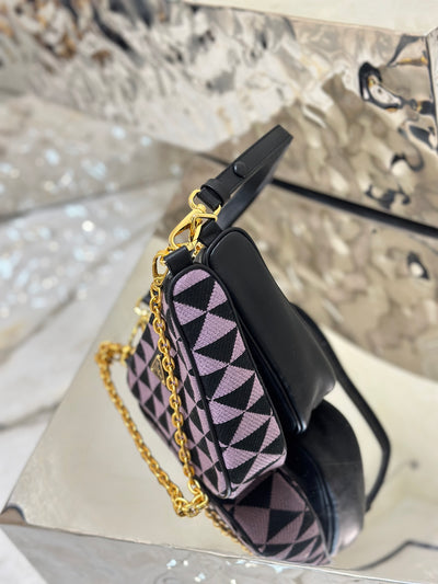 Bolso Prada Symbole de piel y tela Alabastro/Negro