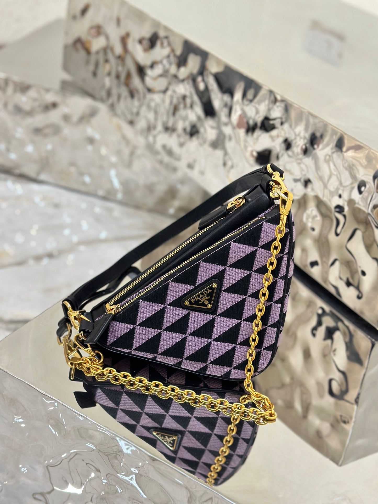 Bolso Prada Symbole de piel y tela Alabastro/Negro