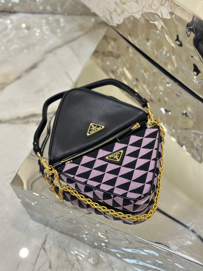 Bolso Prada Symbole de piel y tela Alabastro/Negro