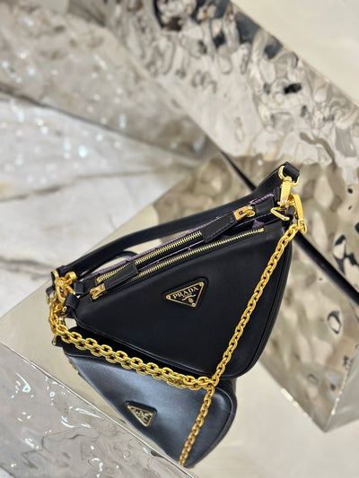 Bolso Prada Symbole de piel y tela Alabastro/Negro