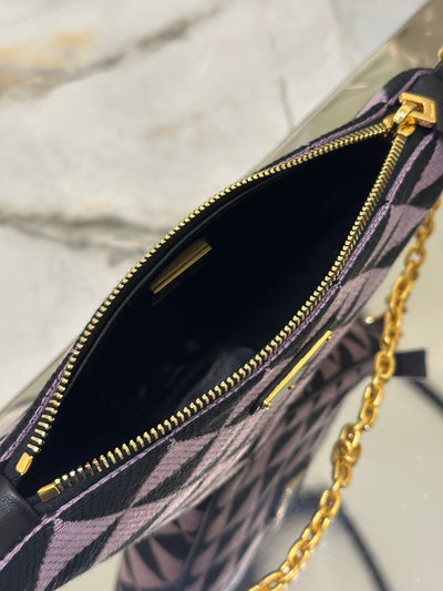 Bolso Prada Symbole de piel y tela Alabastro/Negro