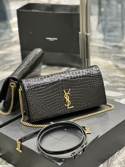 Bolso con cadena Kate 99 Cocodrilo Negro